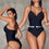 Miniatura: Traje de baño 1 pieza, control de abdomen negro liso 