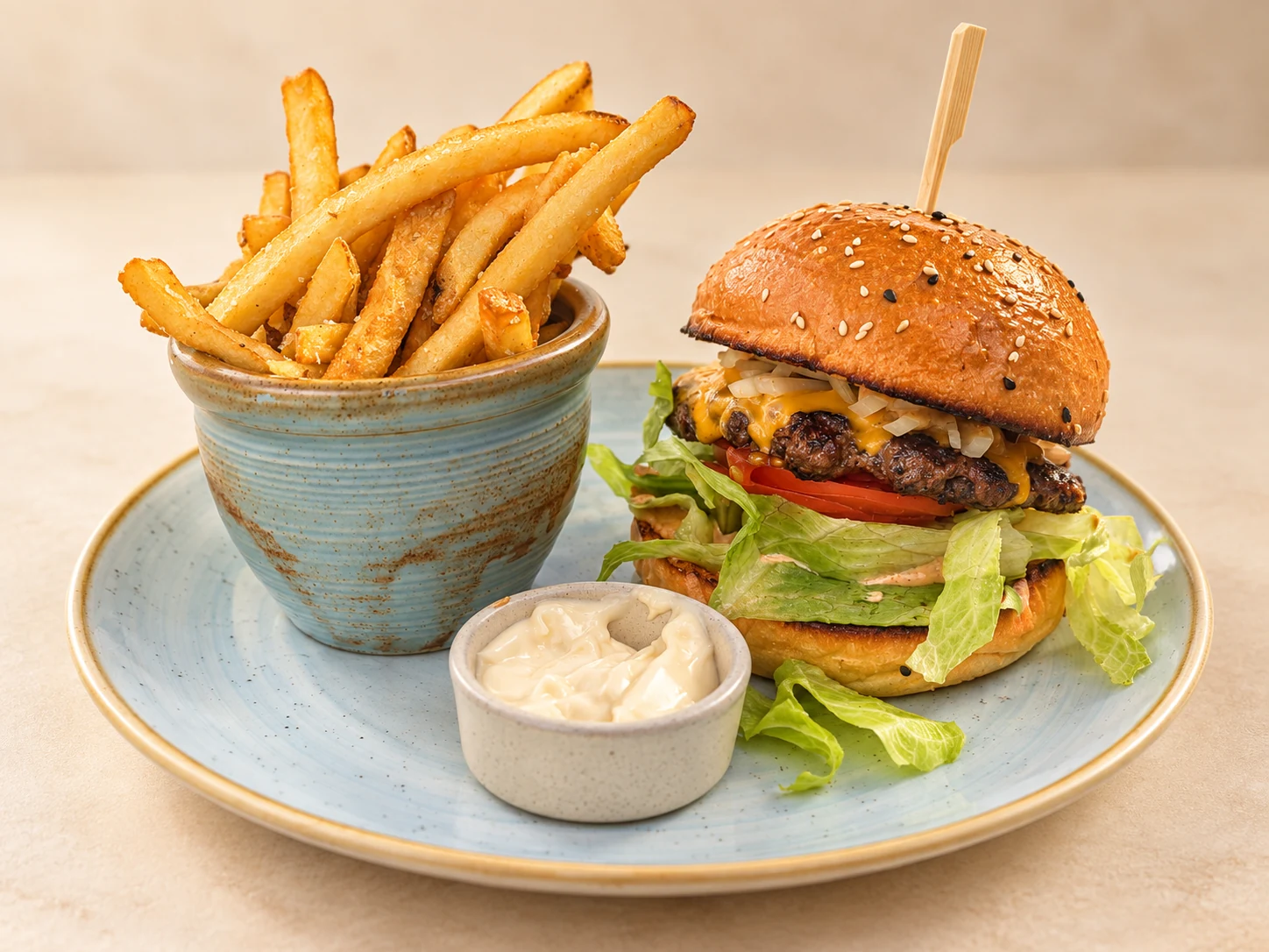 Post Office Press Burger on a fully visible plate