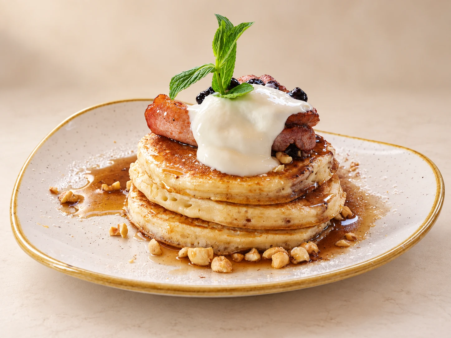 Pancakes on a fully visible plate