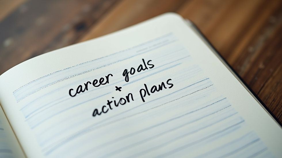 Close-up view of a notebook with career goals and action plans written
