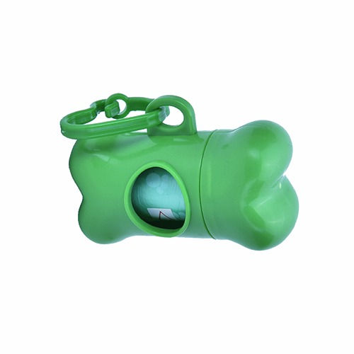 クリップ付き　骨型うんち袋ケース（袋１ロール付き）グリーン