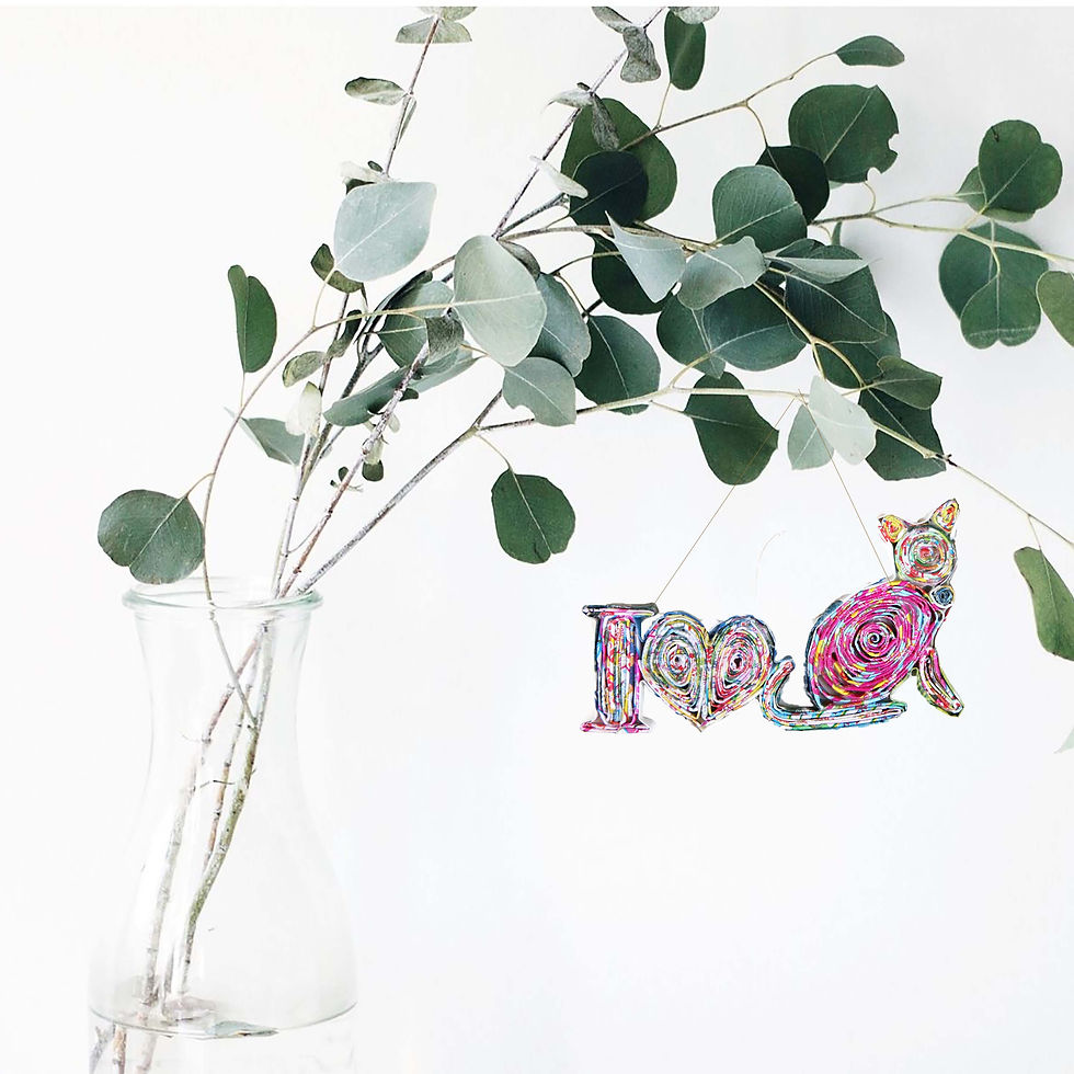 Thumbnail: Love Cat, Upcycled Ornament Handmade from Magazines, Car Charm