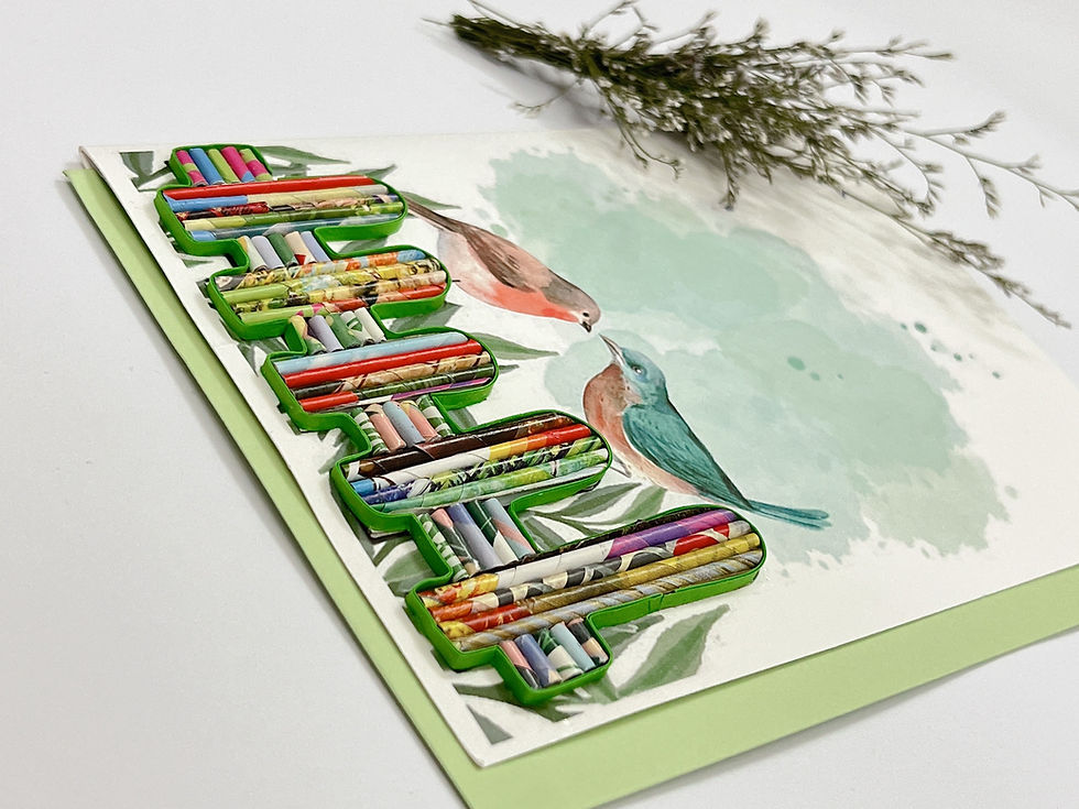 Thumbnail: Recycled Magazine, Eco-friendly, handmade, Birds on fence card