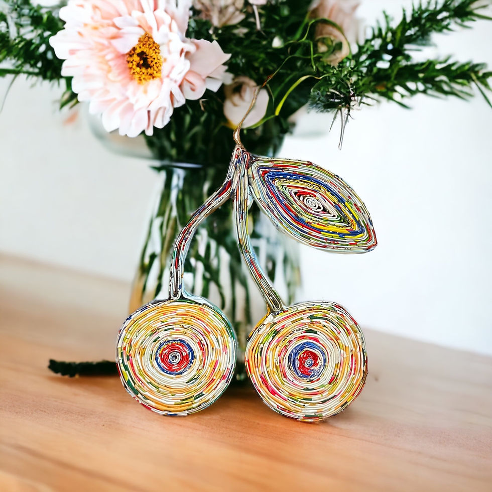Thumbnail: Cherry, Quilling Ornament, Handmade from Recycled Magazines