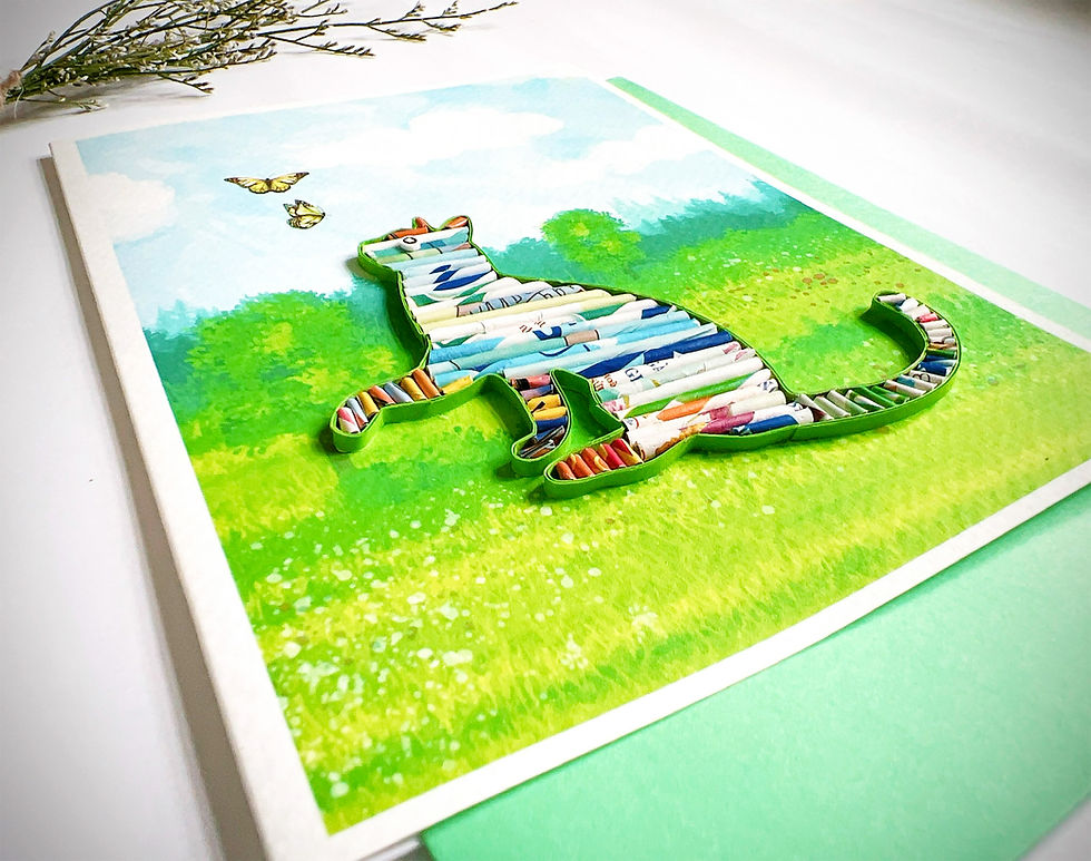 Thumbnail: Rolled Paper Cat Card Handmade from Recycled Magazine