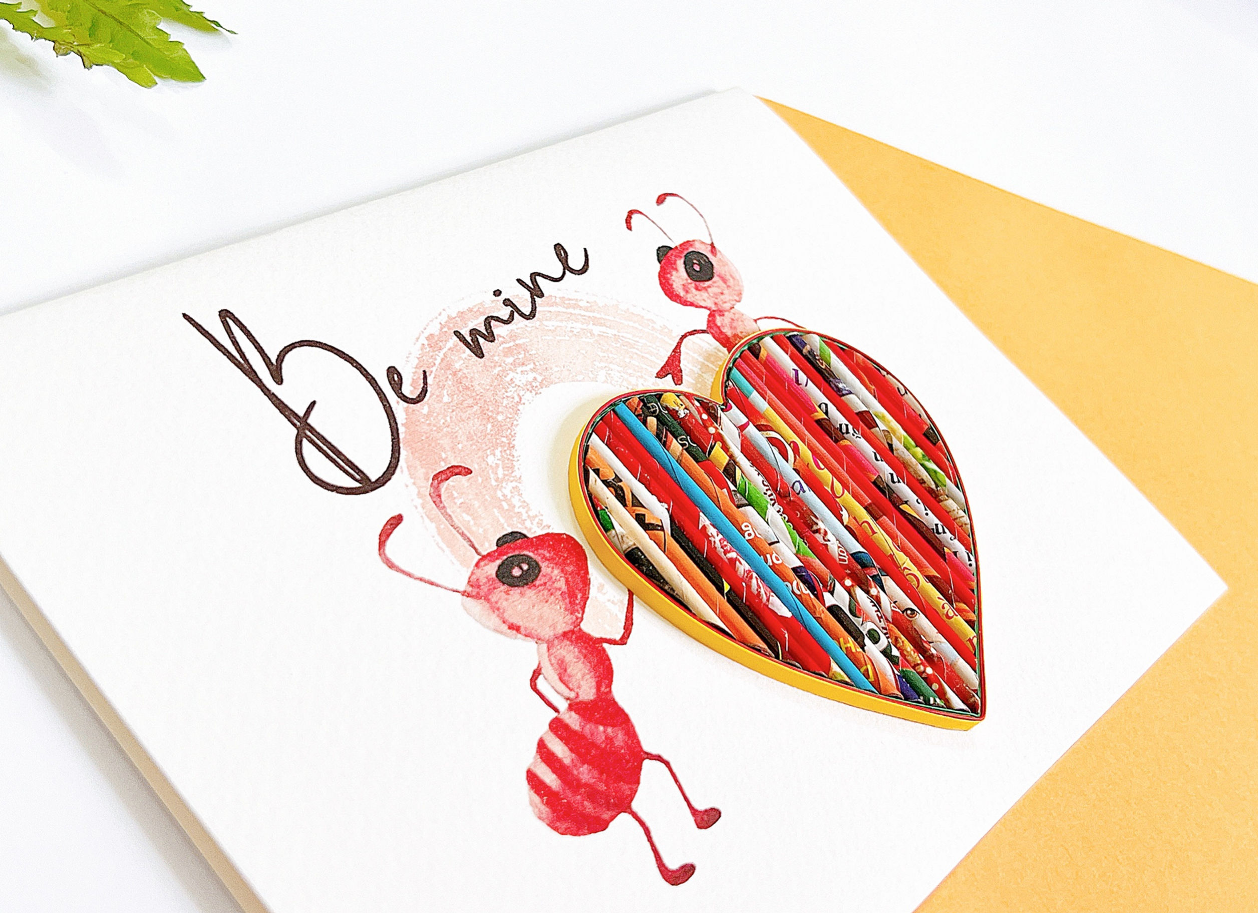 Recycled Magazine, Eco-friendly, handmade, Ant Heart card