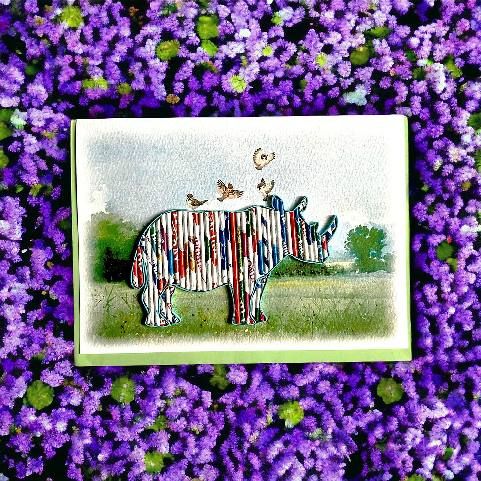Thumbnail: Rhino Rolled Magazine Card Handcrafted Upcycled Holiday Greetings
