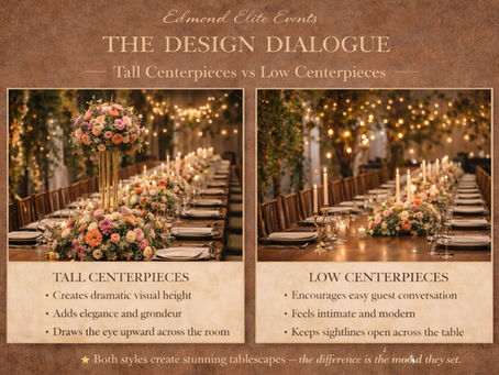 The Design Dialogue: Dramatic & Elevated vs. Intimate & Conversational Centerpieces