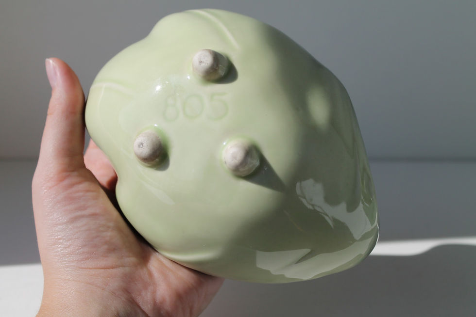 Thumbnail: Vintage USA Pottery Leaf Bowl, Green and Blue Glaze