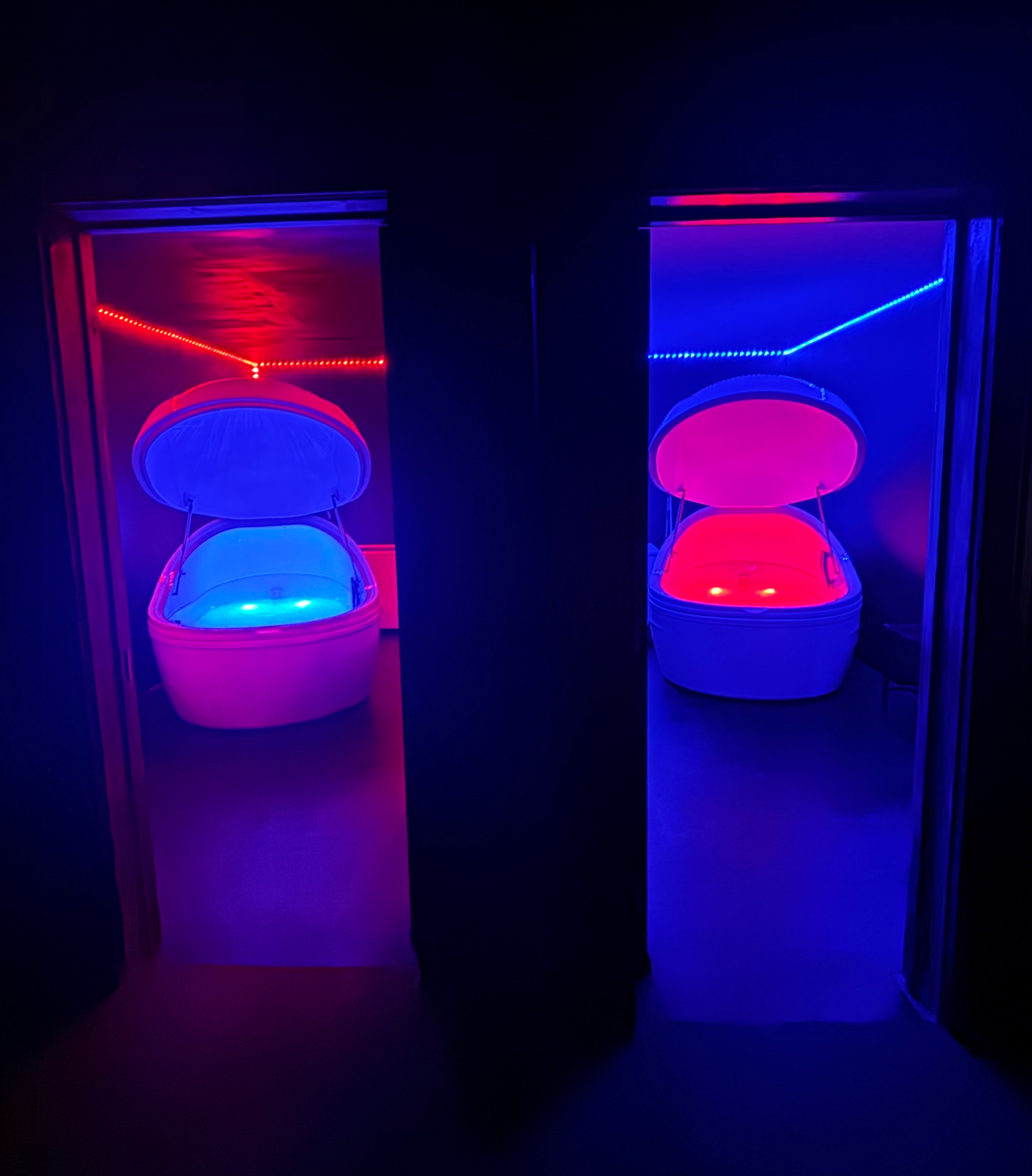 A quiet, private sensory deprivation tank room at our Bristol studio, offering deep relief for shift work exhaustion and hospital burnout.