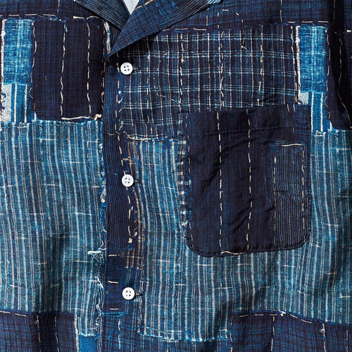 24SS】KUON Boro Printed Camp Collar Shirt - Navy | NOUVERTEmagazine