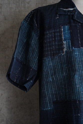 24SS】KUON Boro Printed Camp Collar Shirt - Navy | NOUVERTEmagazine