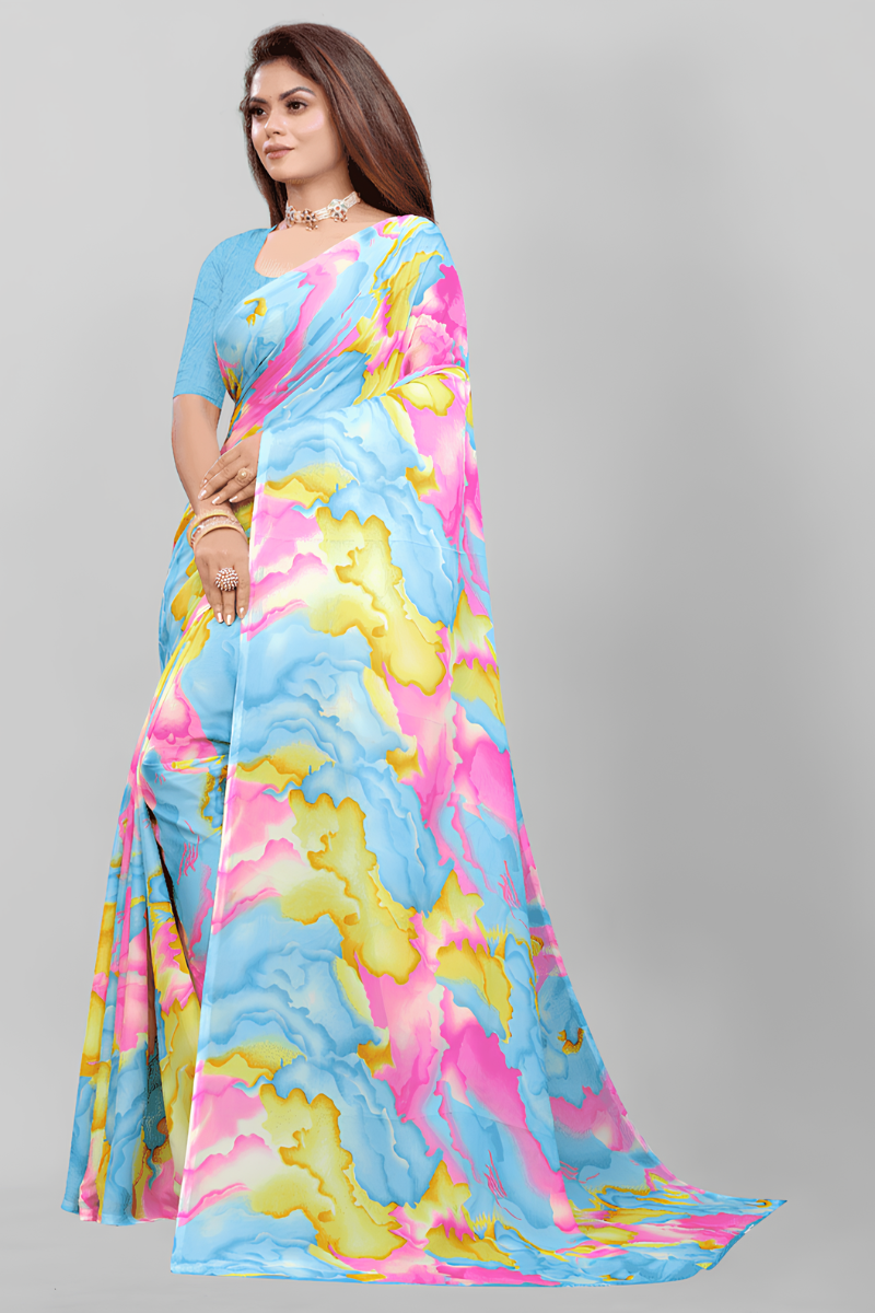 Thumbnail: Women's Georgette Printed Saree, Multicolored