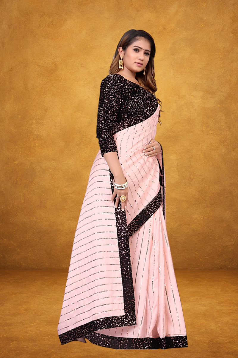 Thumbnail: Women's Silk Blend Sequined Saree, Pink