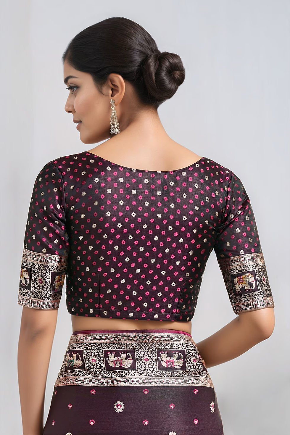 Thumbnail: Women's Banarasi Satin Silk Saree, Brown