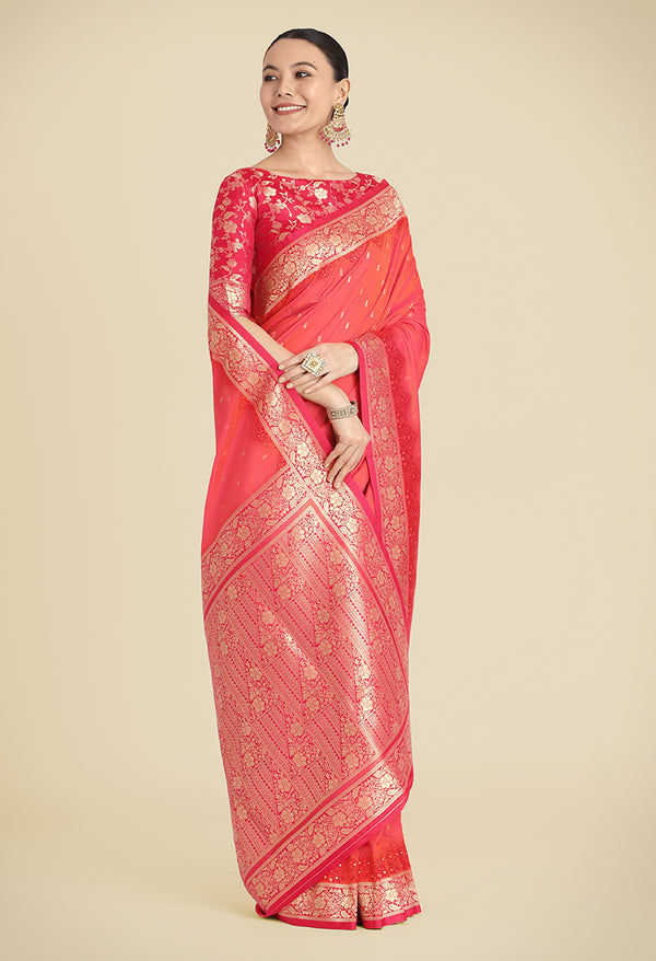 Thumbnail: Women's Banarasi Satin Silk Saree, Orange