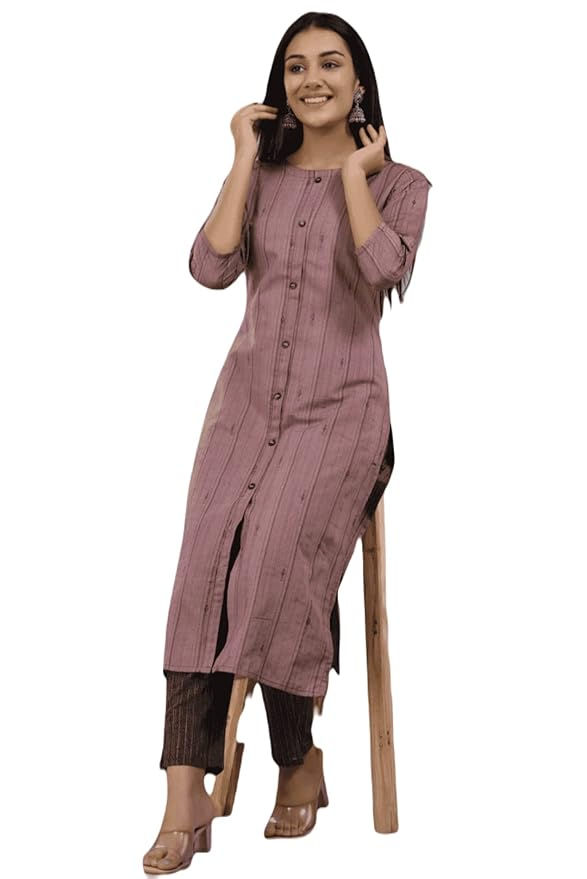 Thumbnail: Women's Cotton Striped Straight Kurta Set, Purple