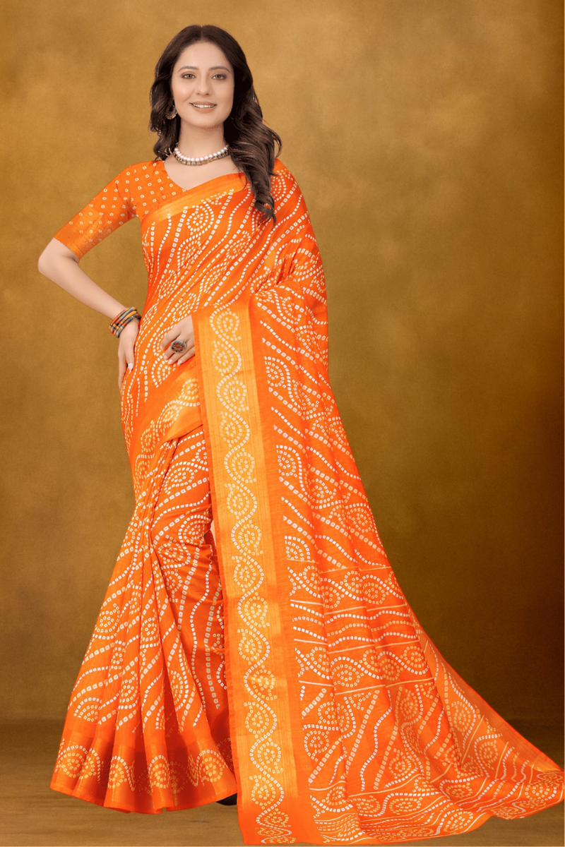 Thumbnail: Women's Cotton Silk Printed Saree, Orange