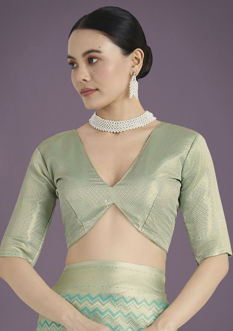 Thumbnail: Women's Banarasi Chevron Satin Silk Saree, Blue