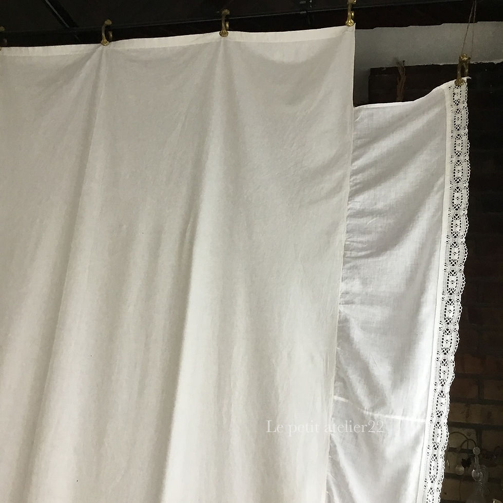 サムネイル： (特大) (ダブルベッド)フランス アンティーク コットン ベッドカバー / カーテン  142 x 251 cm