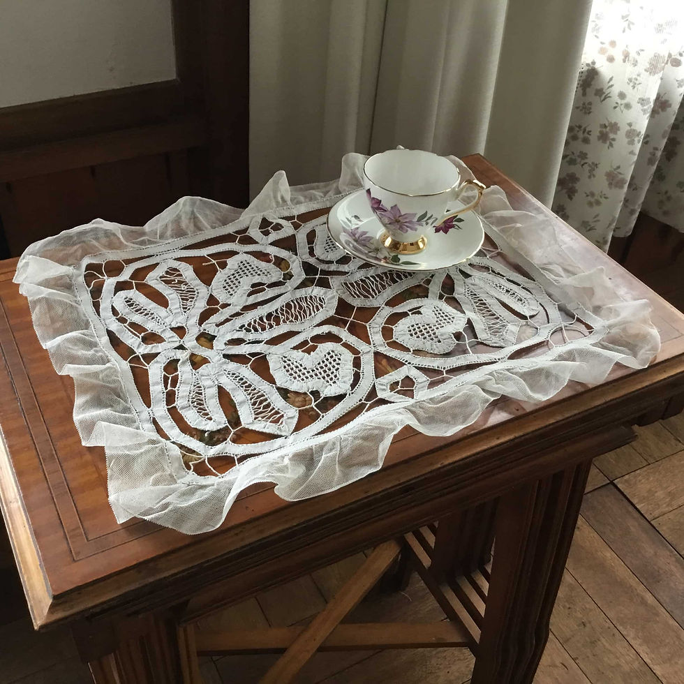 サムネイル： フランスアンティーク テーブルセンター バテンレース ライトエクリュ 36 x 46 cm