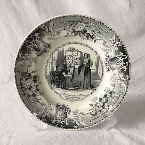 フランス クレイユ エ モントロー アンティーク グリザイユ プレート