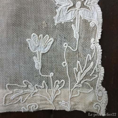 フランス アンティークカフェカーテン/キャビネットカーテン 刺繍