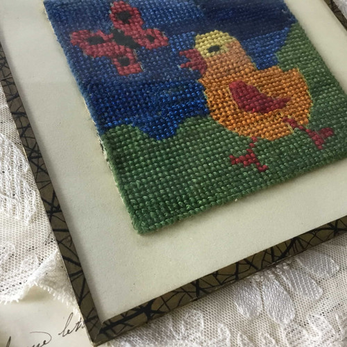 フランス　アンティーク　ひよことお花の刺繍　テーブルクロス フランス アンティーク ひよことお花の刺繍 テーブルクロス
