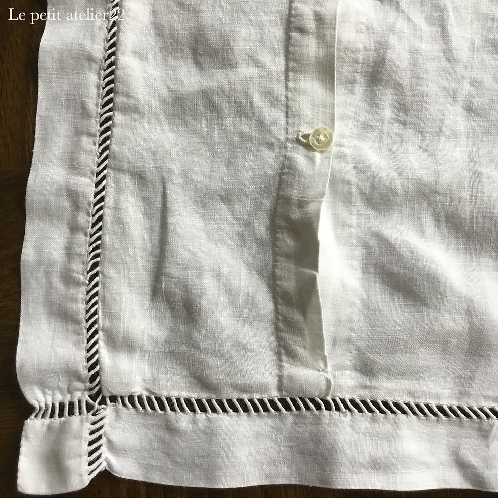 サムネイル： フランス アンティーク リネン クッションカバー / ピローケース  花刺繍 48 x 44
