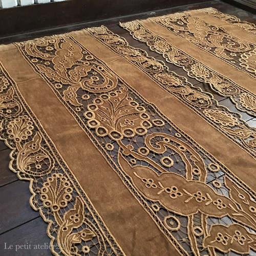 在庫2) フランス アンティーク カーテン ブラウン 19世紀 52 cm x 2 m