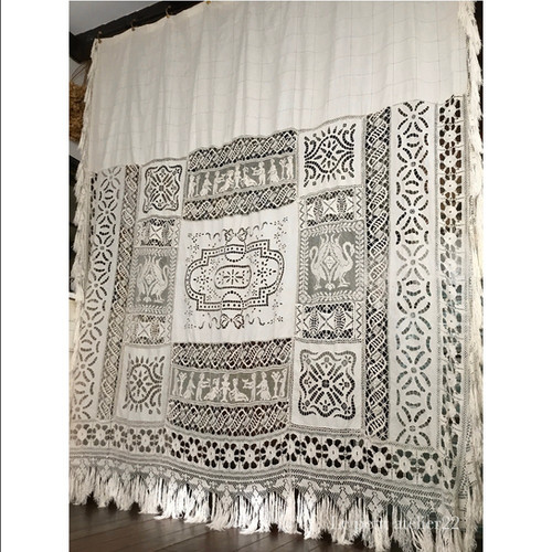 特大) フランス アンティーク リネン ベッドカバー / カーテン