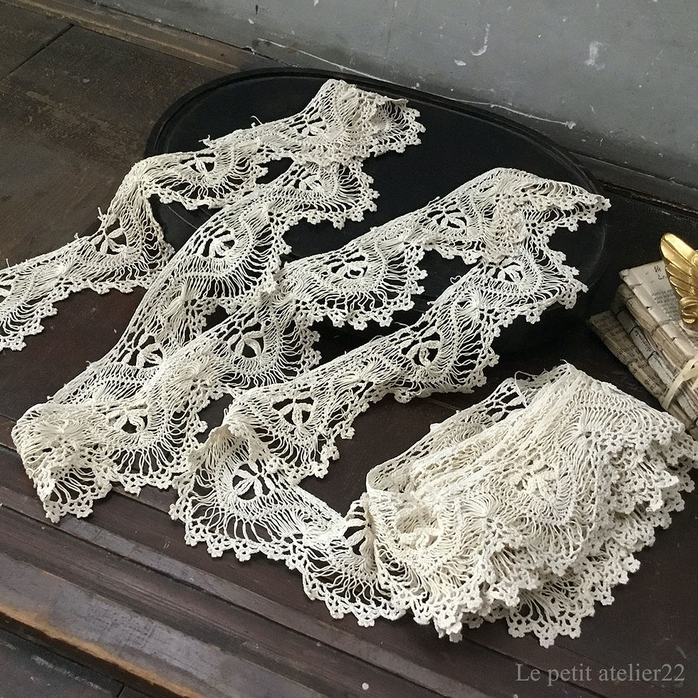 サムネイル： (4m30cm)フランス アンティークリネン レース エクリュ W6.5