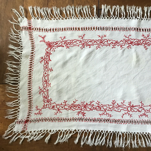 ※ぴぴ様おまとめオーダー※フランスアンティーク　ダマスク織　ロゴ　刺繍 フランス アンティーク リネン テーブルセンター ダマスク織 赤刺繍