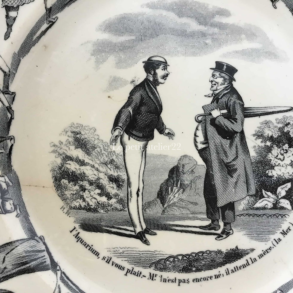 サムネイル： フランス H.B.ショワジールロワ アンティーク グリザイユプレート 皿 ”水族館 ”6