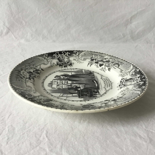 フランス クレイユ エ モントロー アンティーク グリザイユ プレート