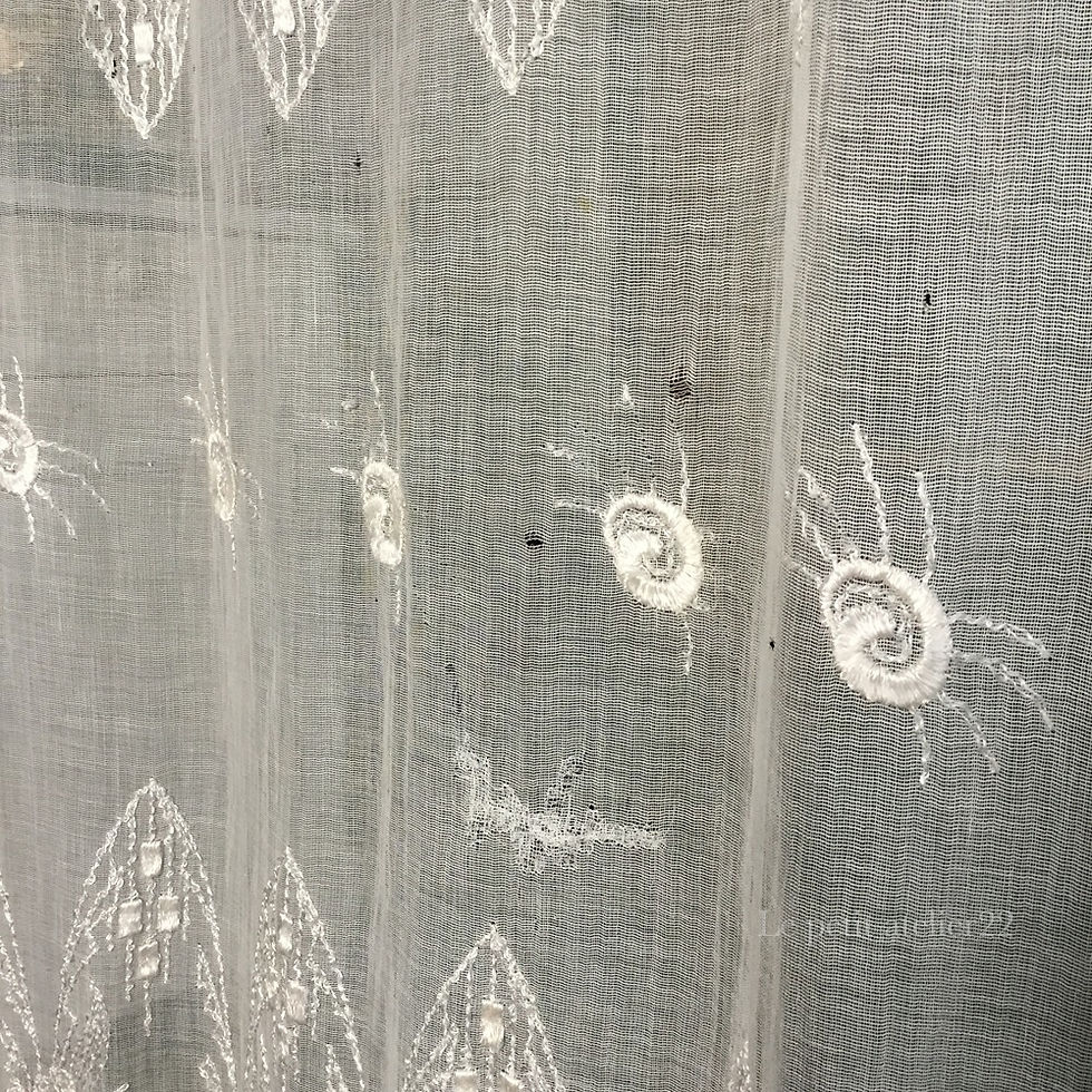 サムネイル： (特大)フランス アンティーク リネン カーテン フリンジ エクリュピンク 135 x 237cm
