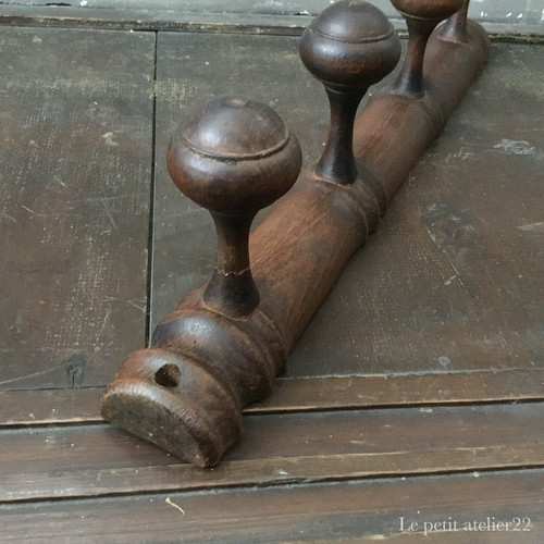 フランス アンティーク 木製 バンブー 4連 コートフック 壁掛け 45 cm