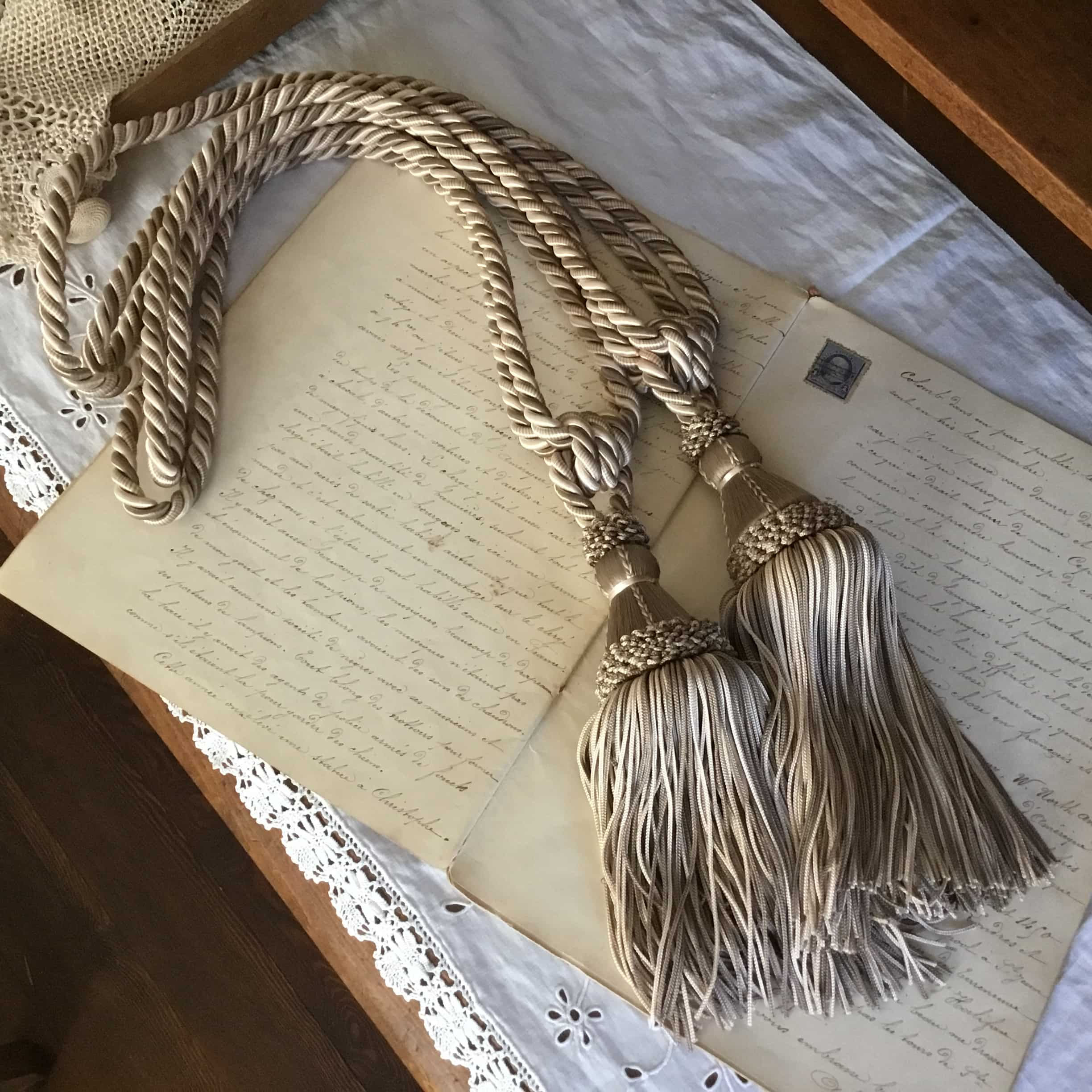 (2本セット)フランス ビンテージ カーテンタッセル シャンパンゴールド ＆ブラウン Lサイズ 67 cm