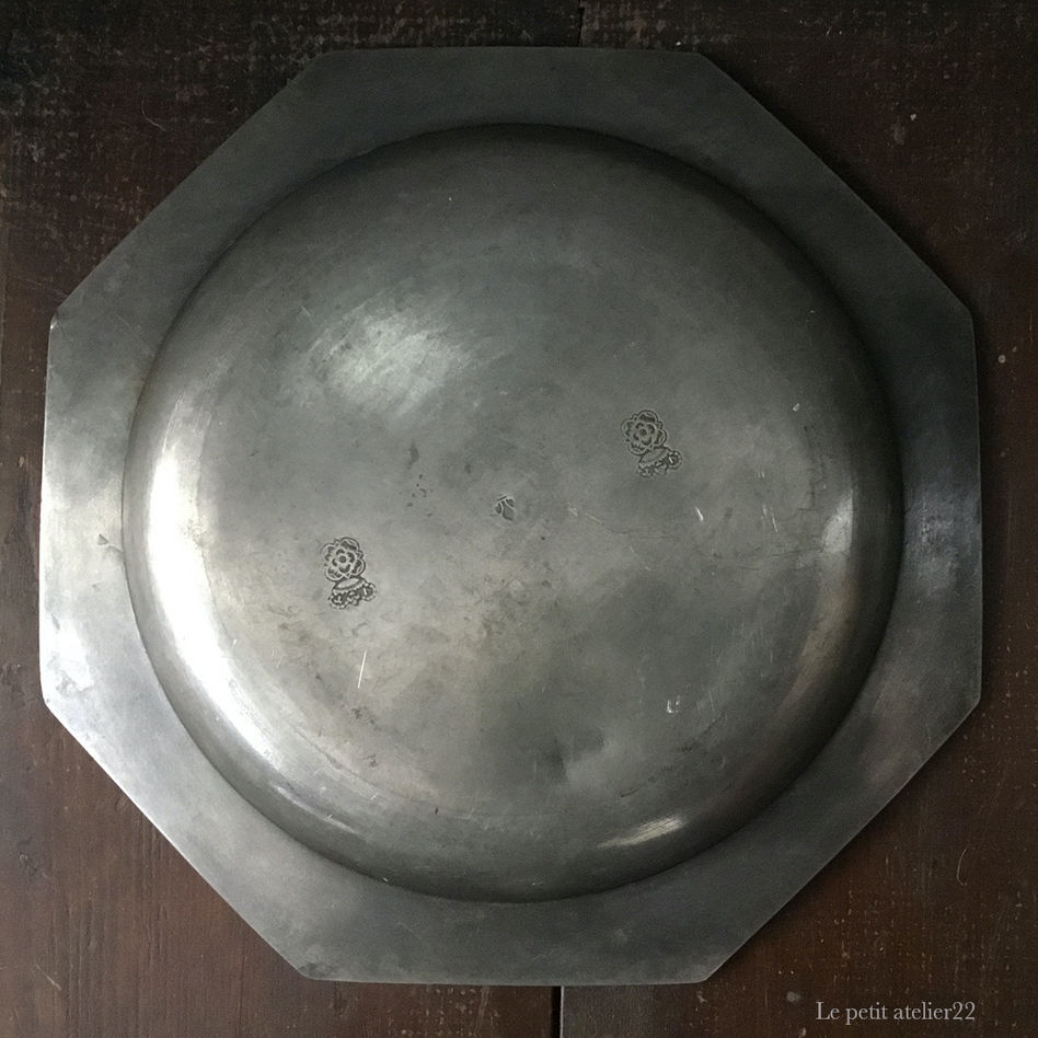 フランス アンティーク ピューター エタン オクトゴナル プレート 皿