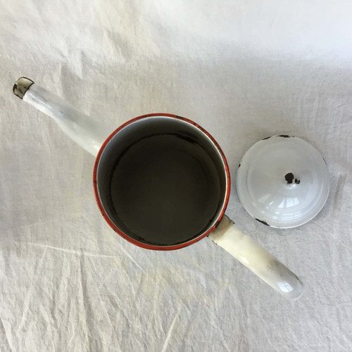 フランス アンティーク ホーロー カフェティエール コーヒーポット 白