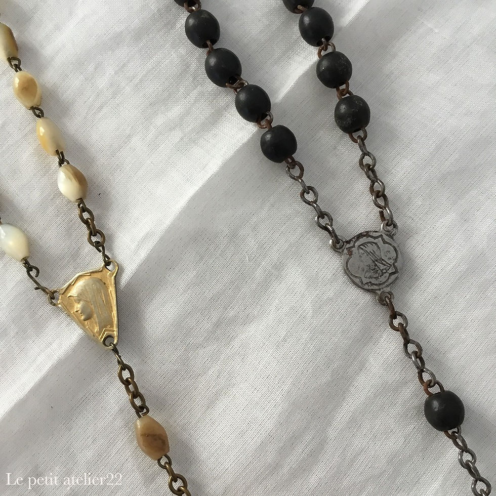 サムネイル： フランス アンティーク ロザリオ 41cm クロス 2.4 cm 黒