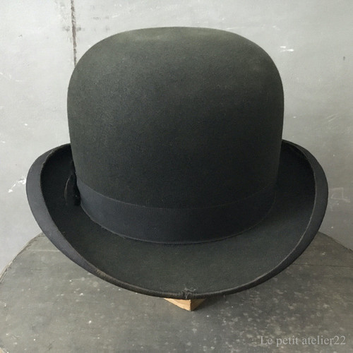 フランスアンティークヴィンテージハット 女性用) フランス アンティーク ボーラーハット 帽子 黒 約 55.5 cm