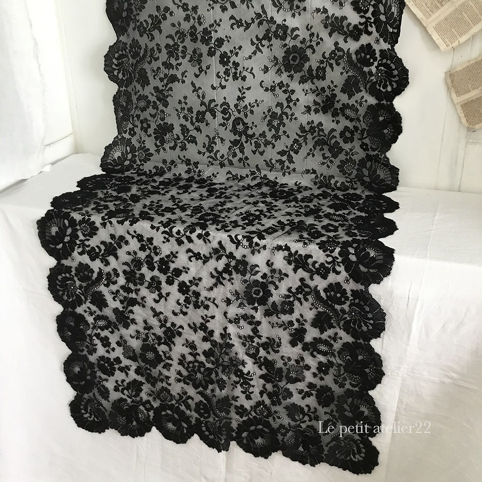 サムネイル： (特大)(長方形) フランス アンティークショール/ベール チュールレース ブラック 黒 86 x 240 cm
