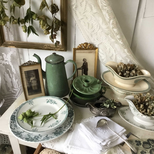 イギリス アンティーク ホーロー キャンドルホルダー グリーン | Le