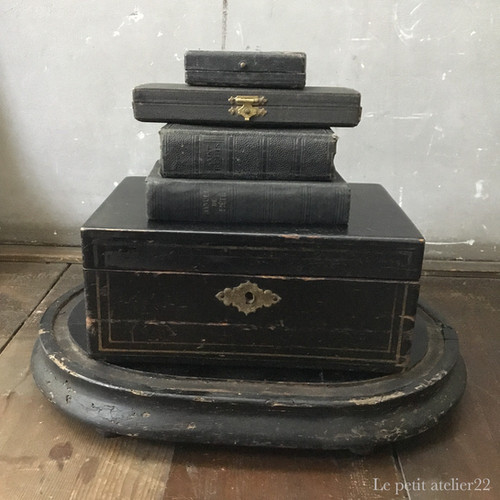 アンティーク ジュエリーボックス 宝石箱 黒塗装 ナポレオン3世 20 cm