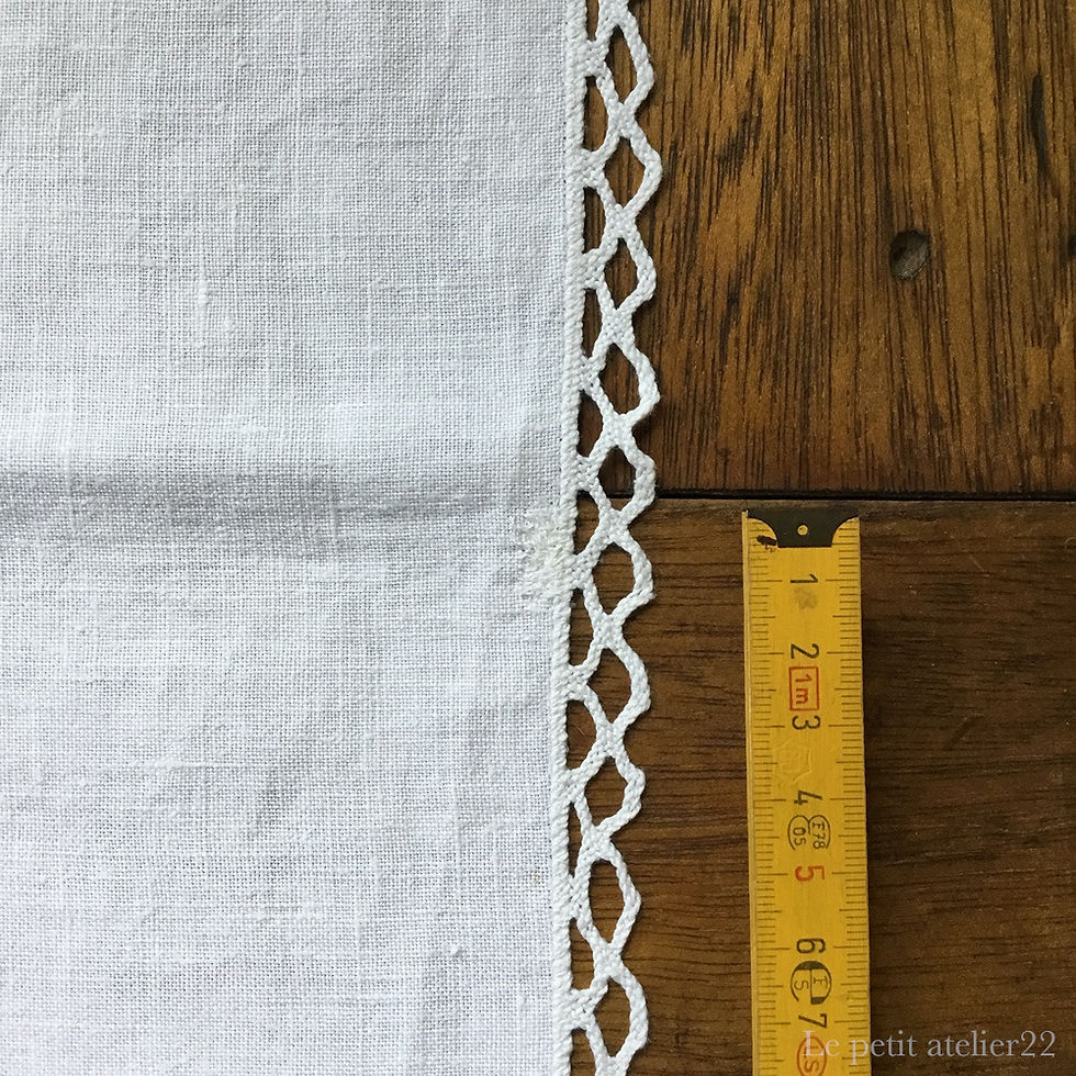 サムネイル： フランス アンティーク コットン カフェカーテン/チェストカバー  クロシェ ホワイト  54 x  91 cm
