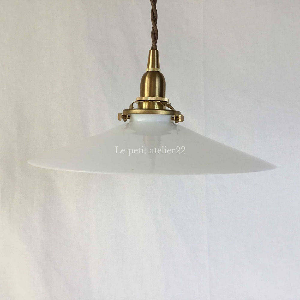 (シェードのみ)(複数可)フランス アンティーク 照明 ガラス ランプシェード プレーン(オパリン ミルク)直径 25.5 cm