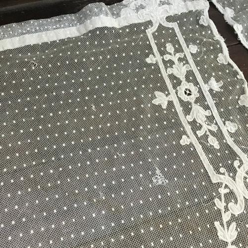 2枚1組) フランス アンティーク チュールレースカーテン 刺繍 エクリュ