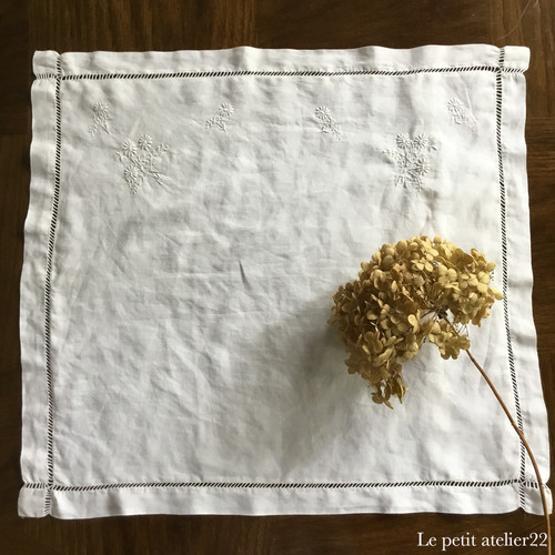 ピローケース　枕カバー　クッションカバー　フランス　アンティーク　リネン　刺繍 フランス アンティーク リネン クッションカバー / ピローケース