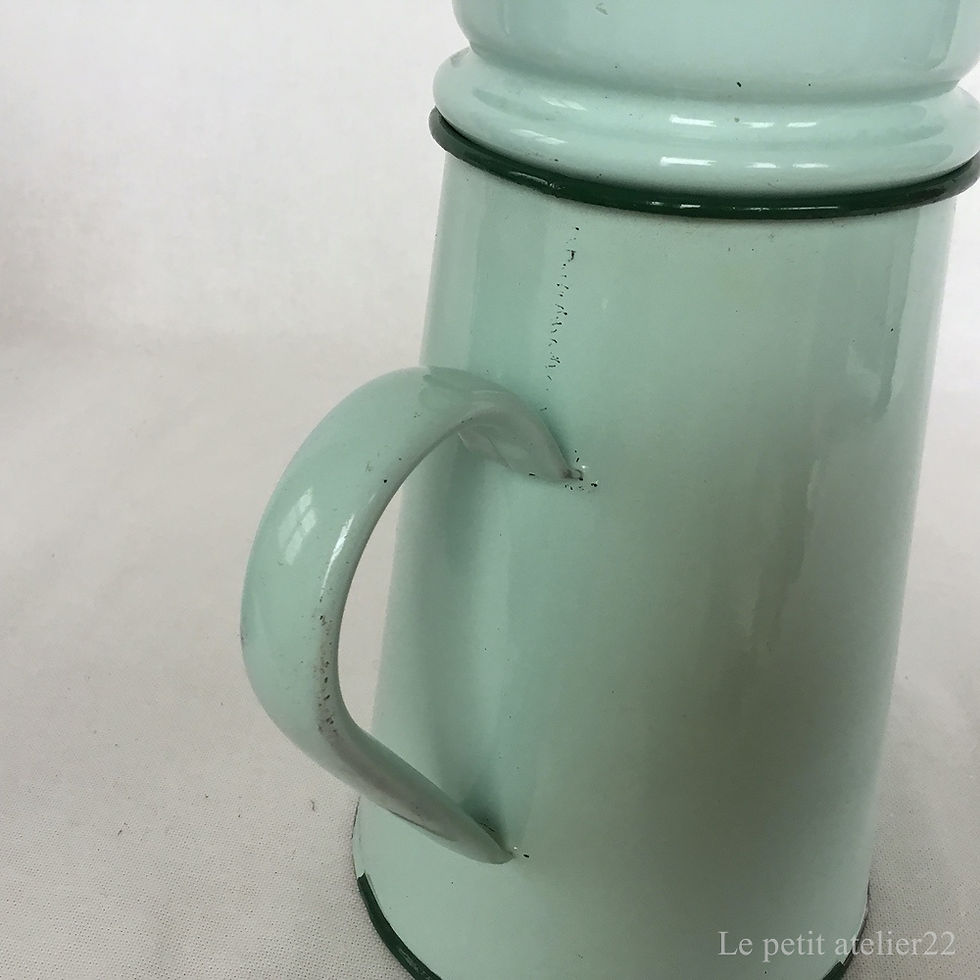 サムネイル： フランス アンティーク ホーロー カフェティエール コーヒーポット  ダブル ミントグリーン花柄 25.5 cm